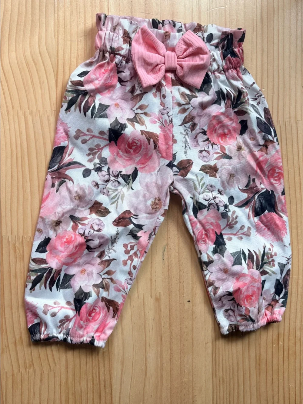 Girls Floral Pink Bow Jogger Pants